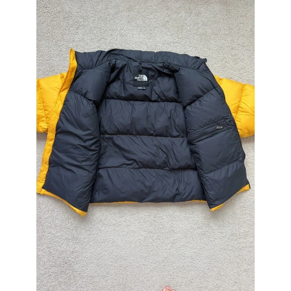The North Face Nuptse 700 Mens 2XL Jacket Yellow Black Down Puffer Hood XXL